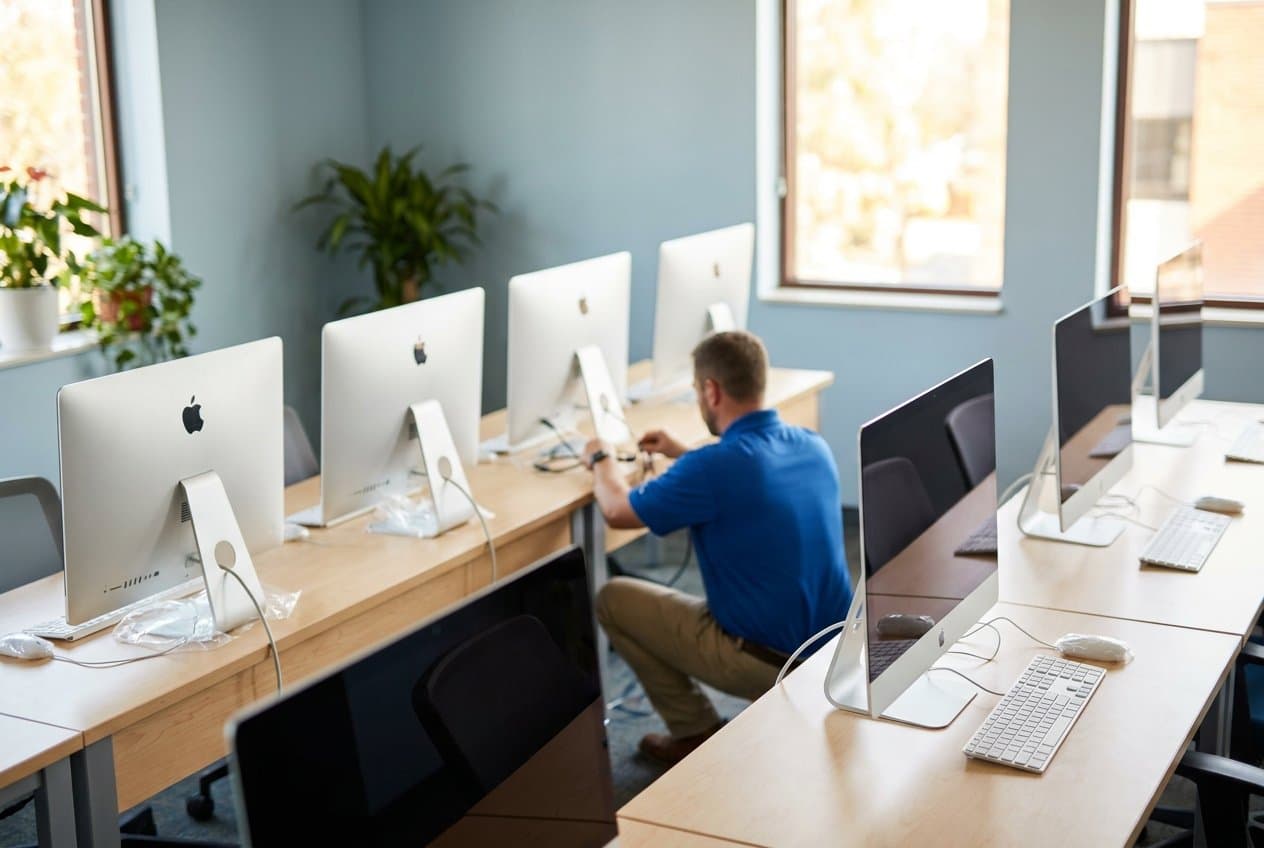A modern computer lab freshly set up for an organization