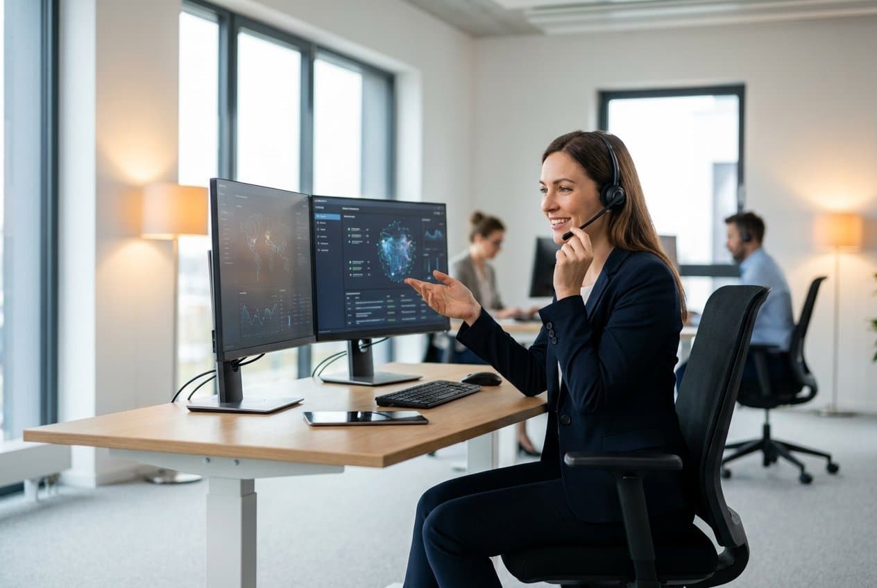 An IT support specialist monitoring systems on a dashboard